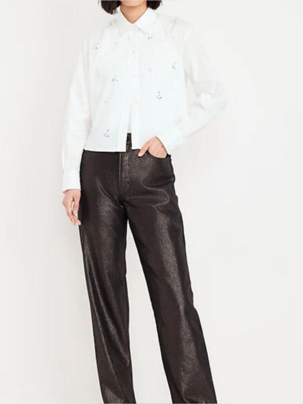 Old Navy High Rise OG Straight Black Shimmer Denim Pants
Size: 6